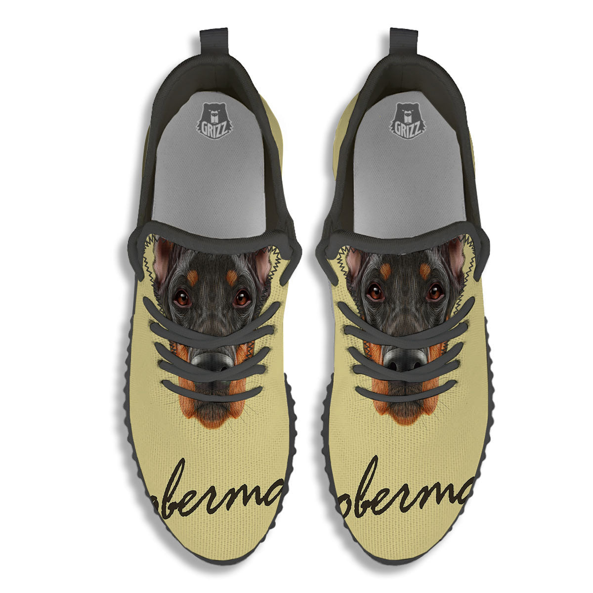 Pinscher Doberman Print Black Walking Shoes-grizzshop