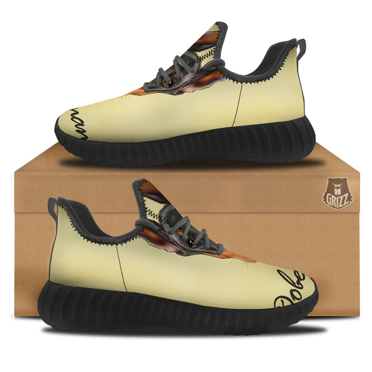 Pinscher Doberman Print Black Walking Shoes-grizzshop