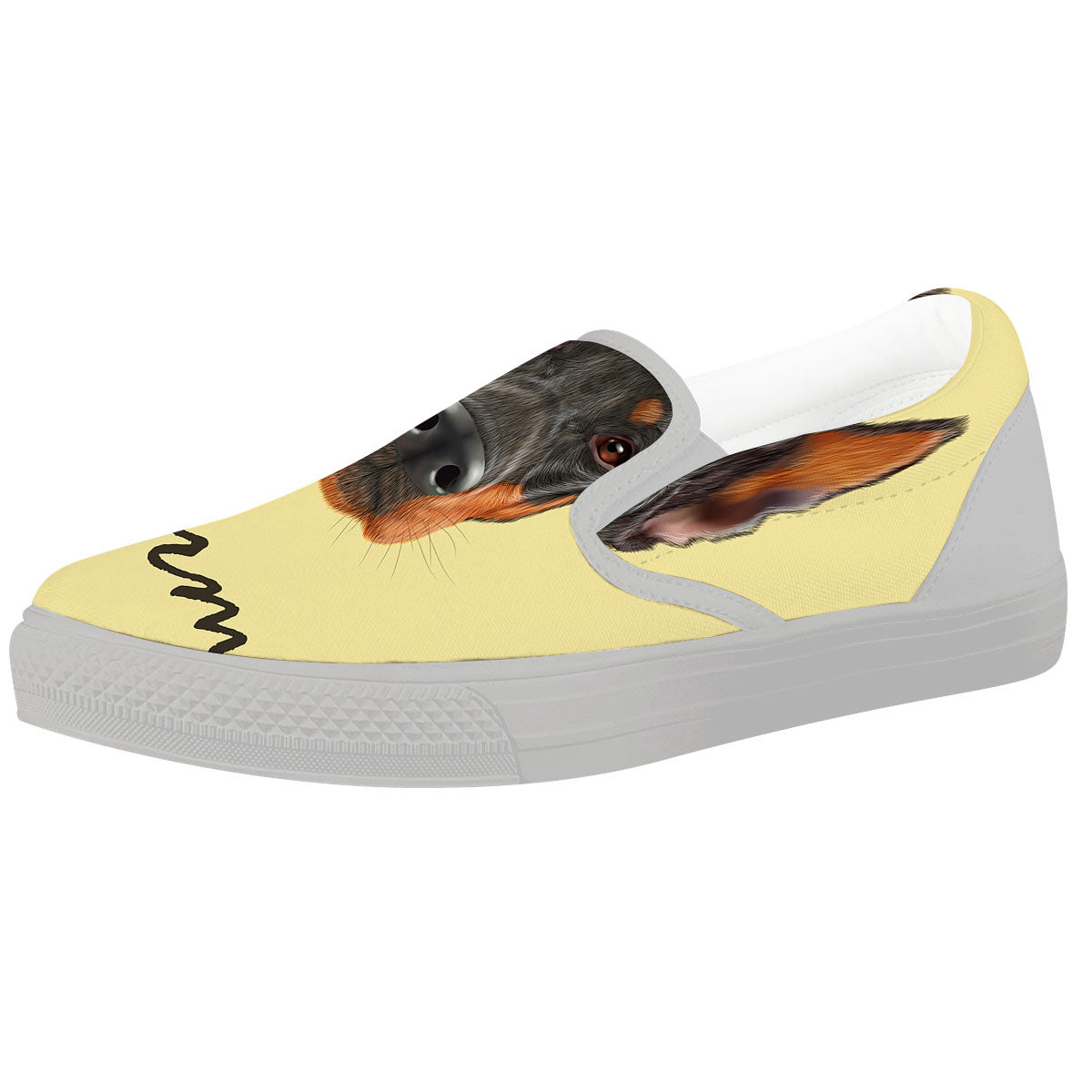 Pinscher Doberman Print White Slip On Shoes-grizzshop
