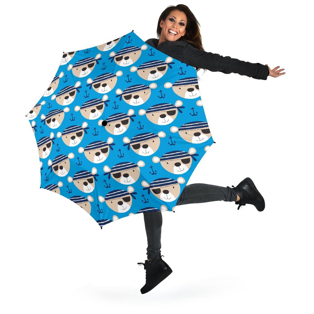 Pirate Bear Pattern Print Automatic Foldable Umbrella-grizzshop