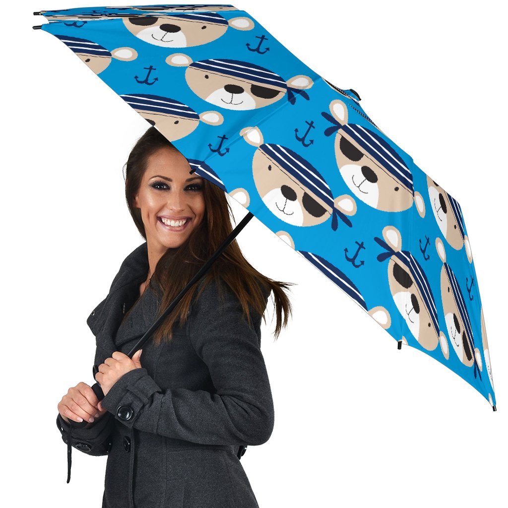 Pirate Bear Pattern Print Automatic Foldable Umbrella-grizzshop