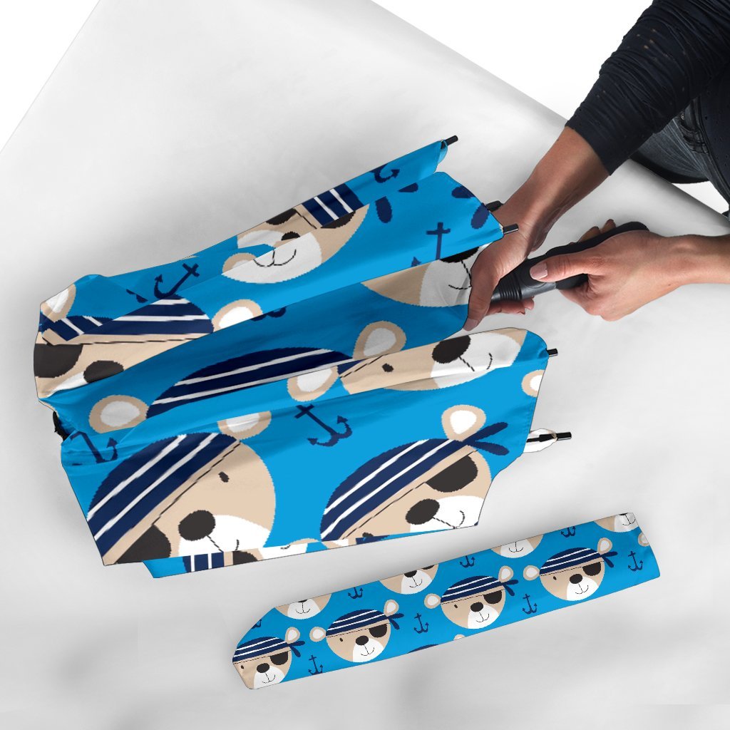 Pirate Bear Pattern Print Automatic Foldable Umbrella-grizzshop