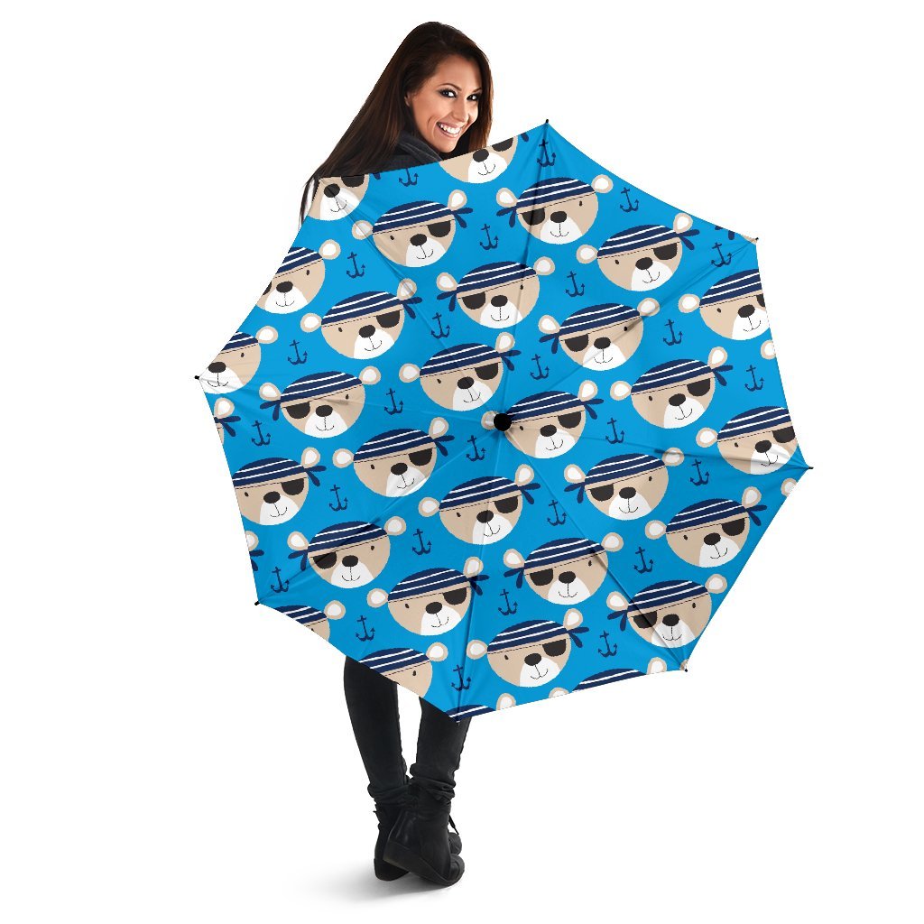 Pirate Bear Pattern Print Automatic Foldable Umbrella-grizzshop