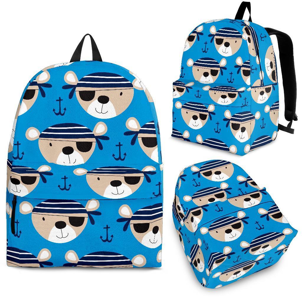 Pirate Bear Pattern Print Backpack-grizzshop