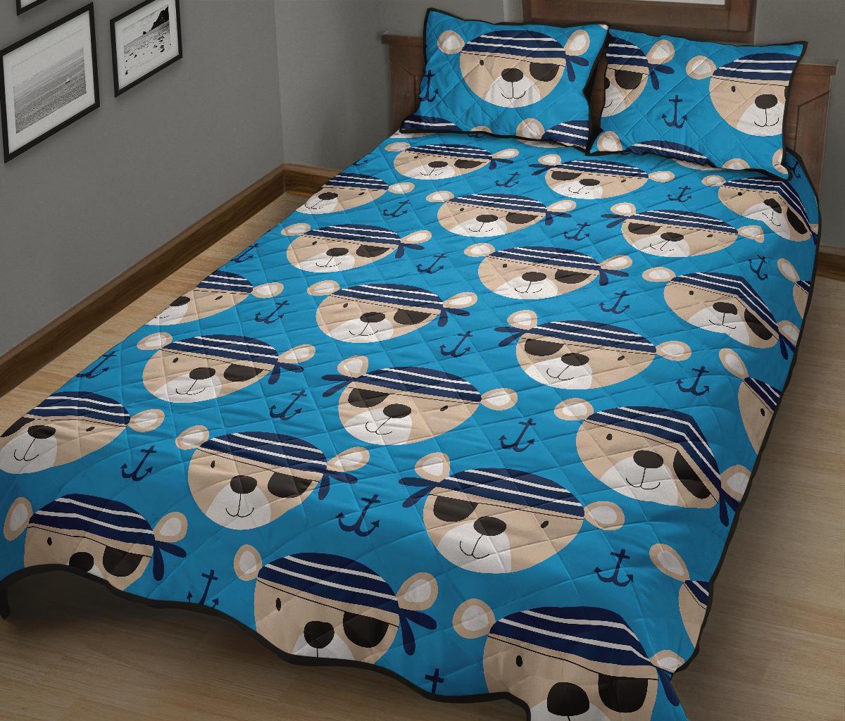 Pirate Bear Pattern Print Bed Set Quilt-grizzshop