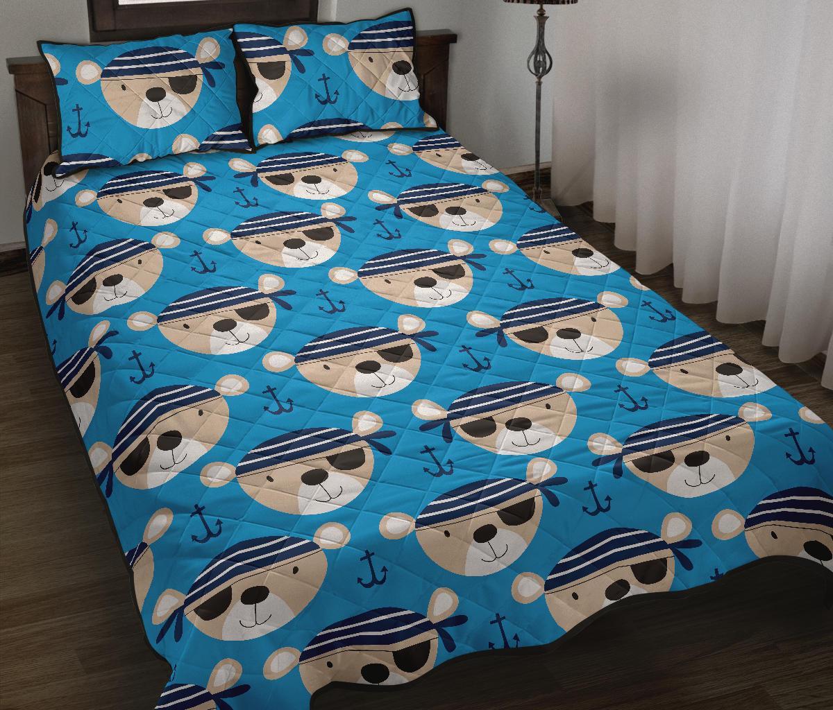 Pirate Bear Pattern Print Bed Set Quilt-grizzshop