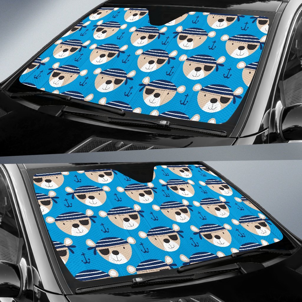 Pirate Bear Pattern Print Car Sun Shade-grizzshop