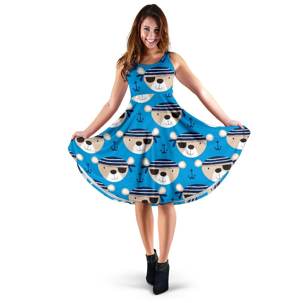 Pirate Bear Pattern Print Dress-grizzshop