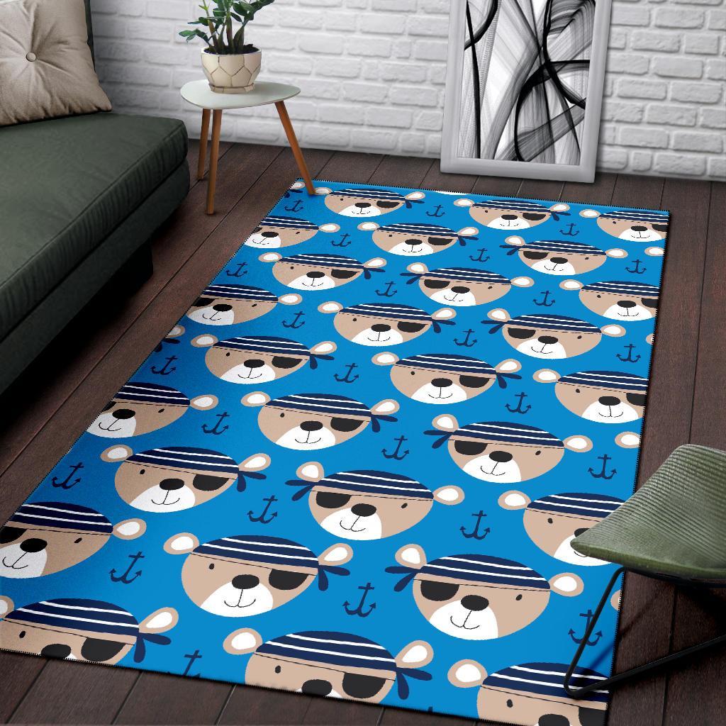 Pirate Bear Pattern Print Floor Mat-grizzshop