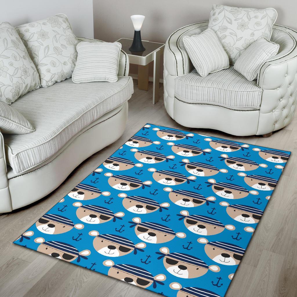 Pirate Bear Pattern Print Floor Mat-grizzshop