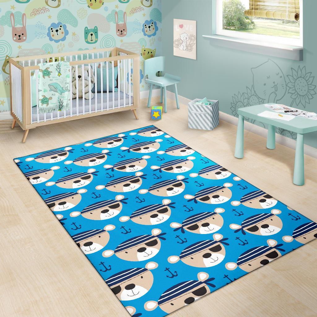 Pirate Bear Pattern Print Floor Mat-grizzshop