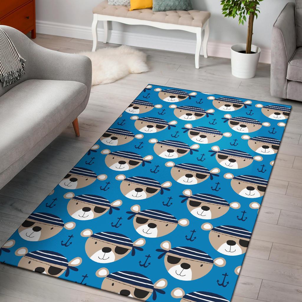 Pirate Bear Pattern Print Floor Mat-grizzshop