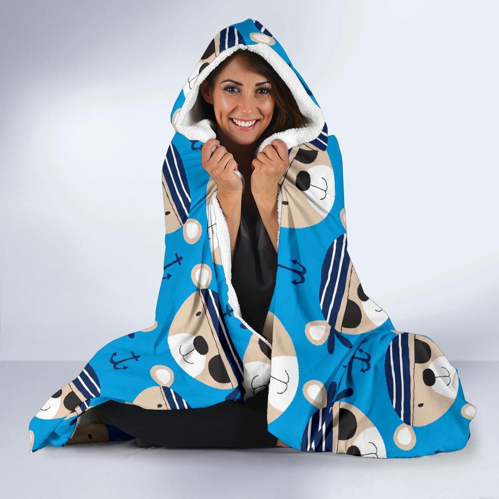 Pirate Bear Pattern Print Hooded Blanket-grizzshop