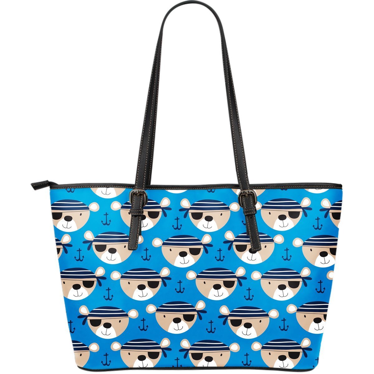 Pirate Bear Pattern Print Leather Tote Bag-grizzshop
