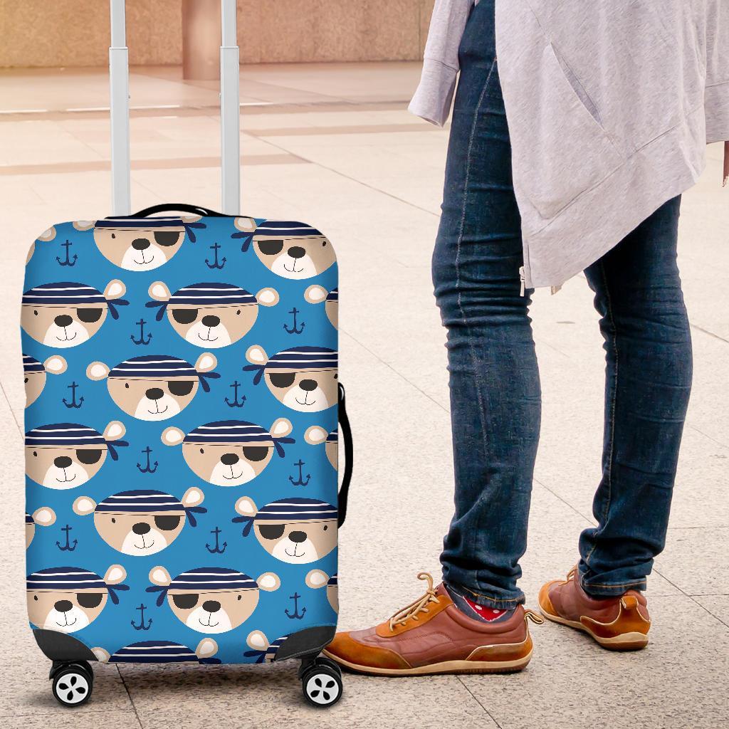 Pirate Bear Pattern Print Luggage Cover Protector-grizzshop