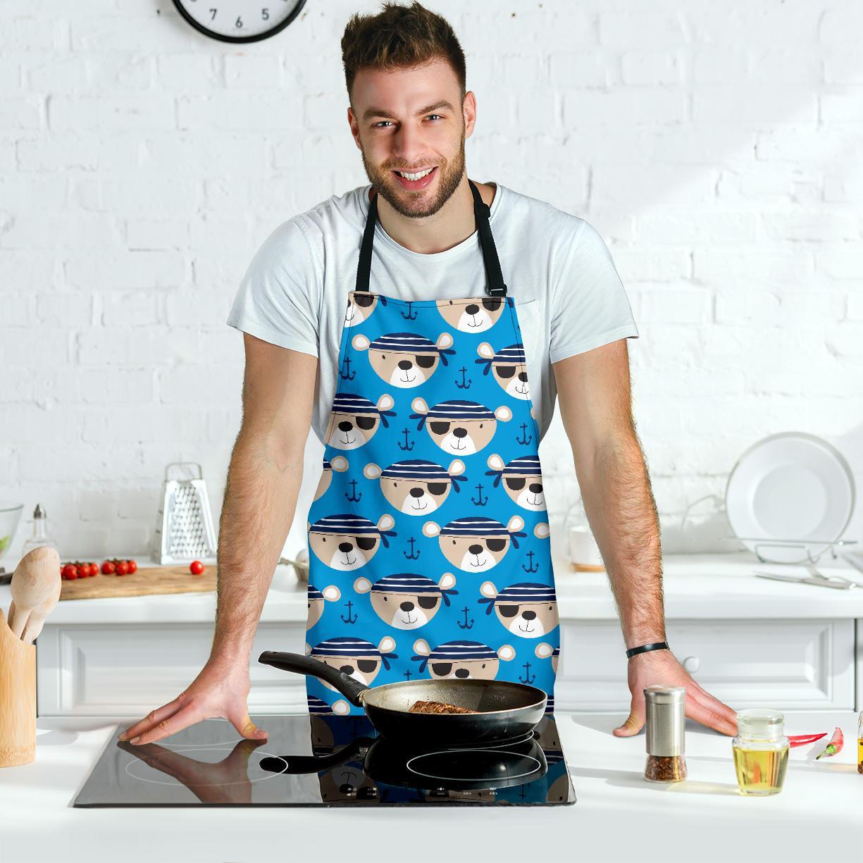 Pirate Bear Pattern Print Men's Apron-grizzshop