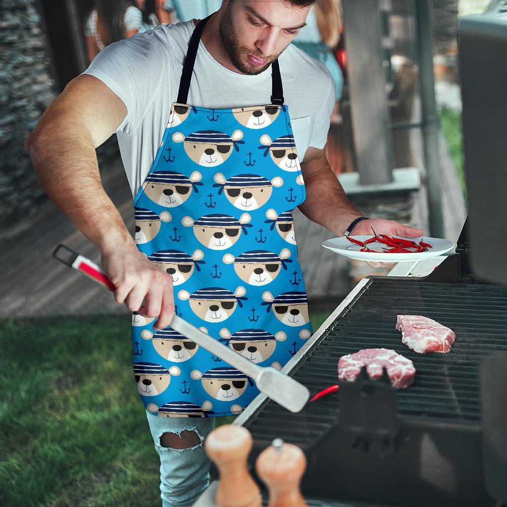 Pirate Bear Pattern Print Men's Apron-grizzshop