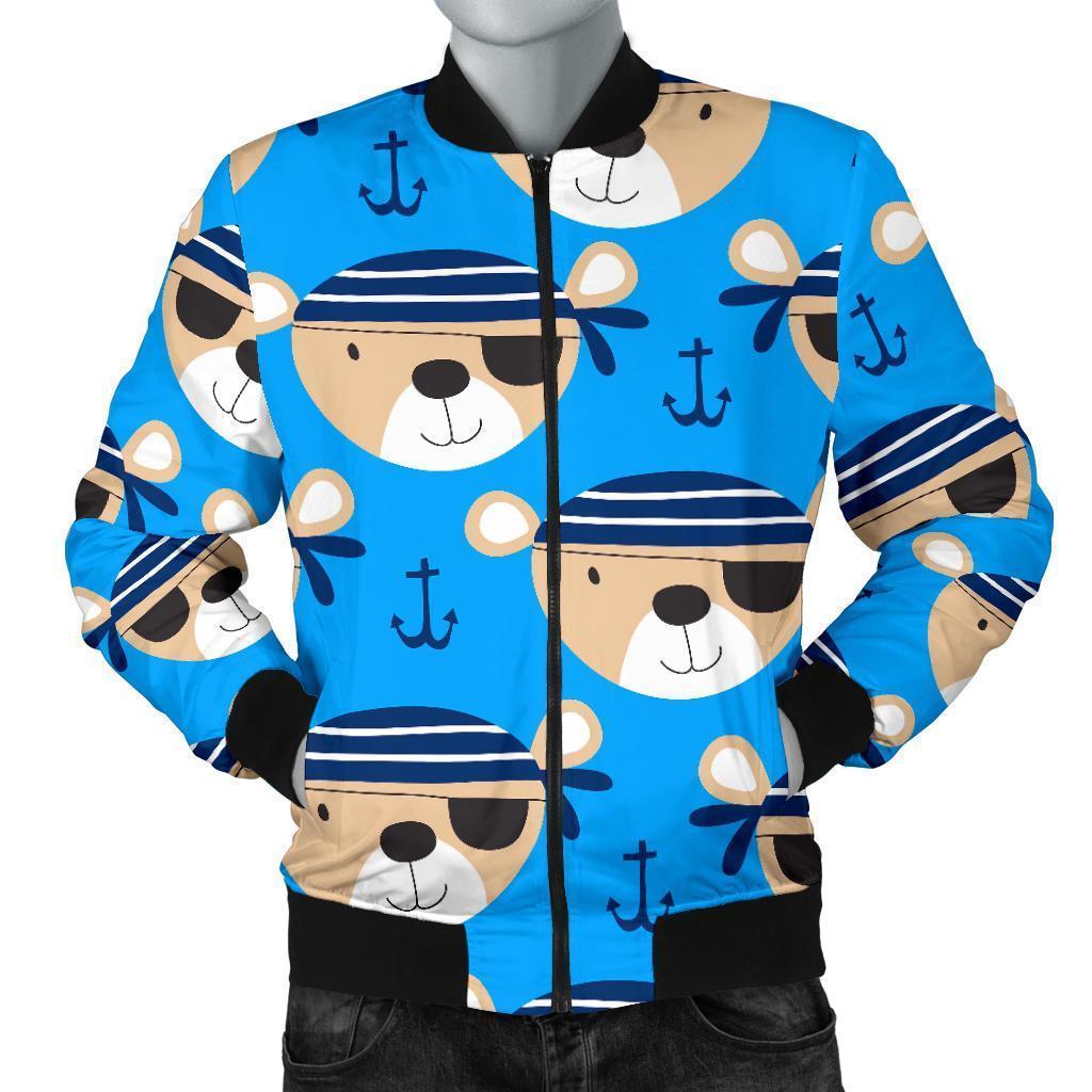 Pirate Bear Pattern Print Men's Bomber Jacket-grizzshop