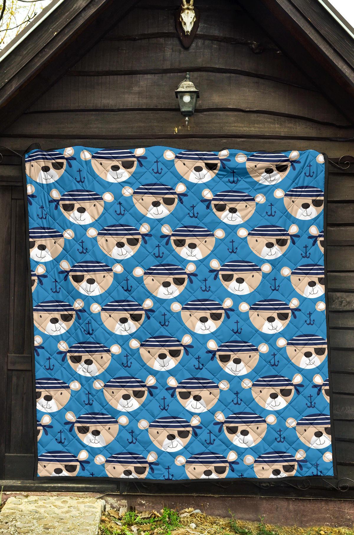 Pirate Bear Pattern Print Quilt-grizzshop