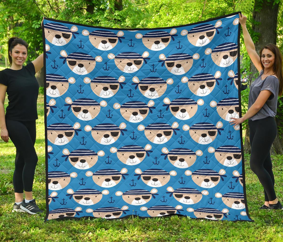 Pirate Bear Pattern Print Quilt-grizzshop