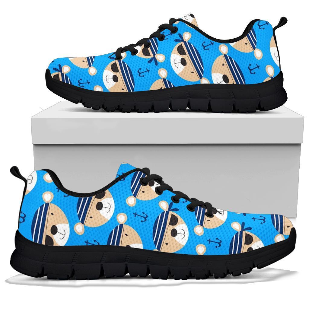 Pirate Bear Pattern Print Sneaker Shoes For Men Women-grizzshop