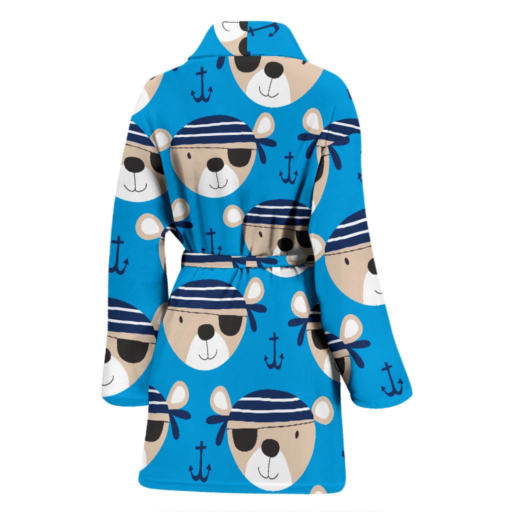 Pirate Bear Pattern Print Women Long Robe-grizzshop
