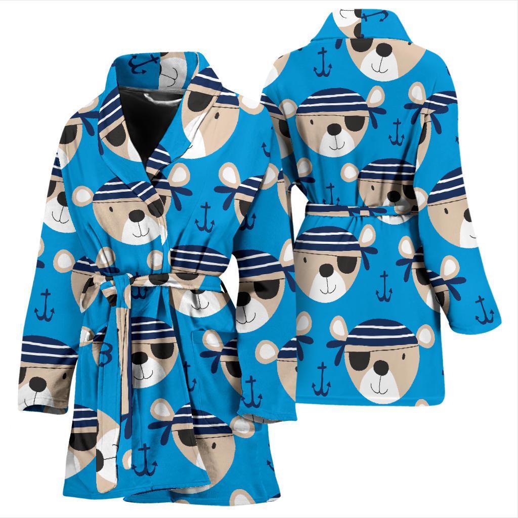 Pirate Bear Pattern Print Women Long Robe-grizzshop