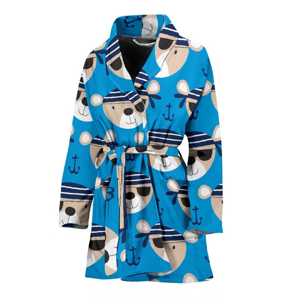 Pirate Bear Pattern Print Women Long Robe-grizzshop