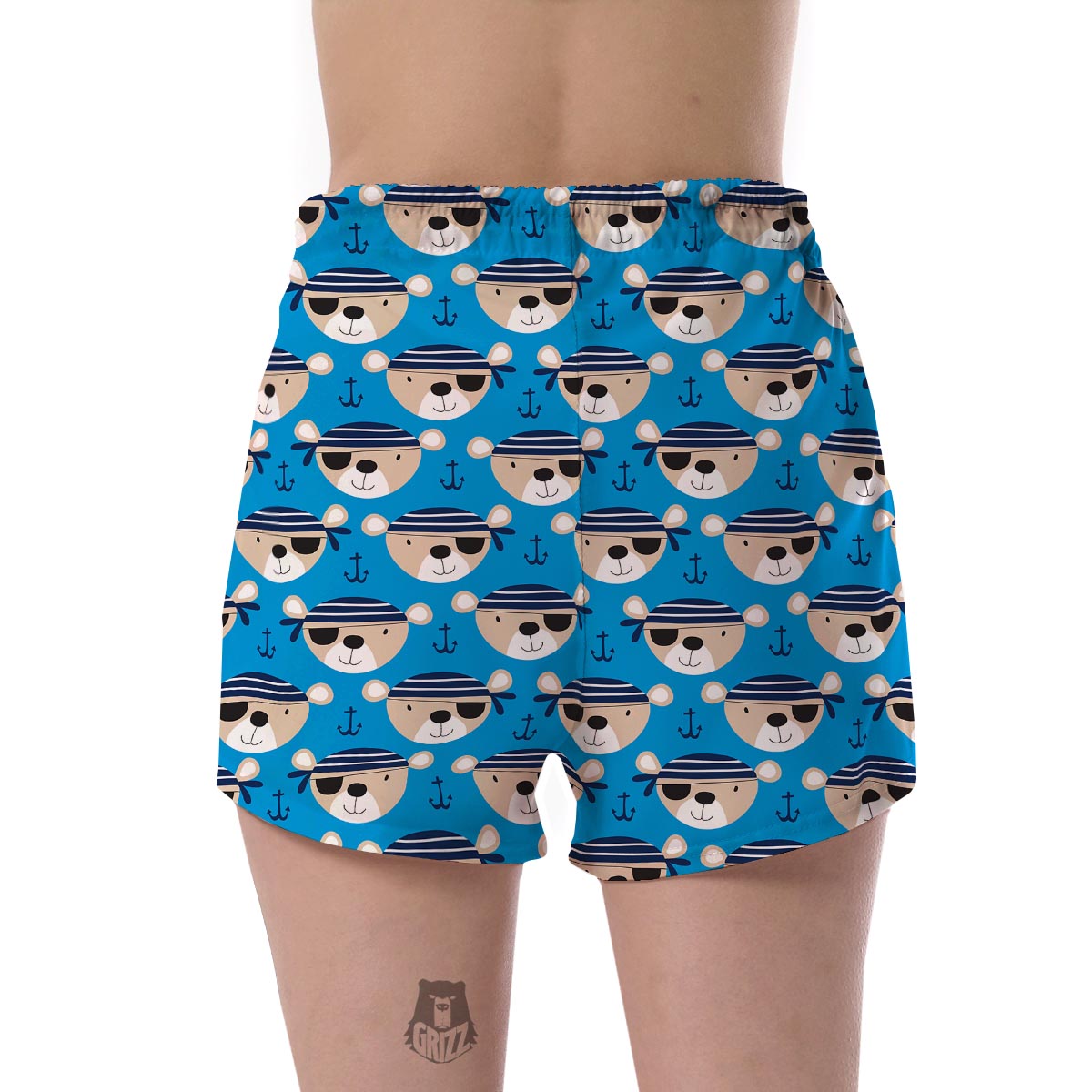 Pirate Bear Pattern Print Women's Shorts-grizzshop
