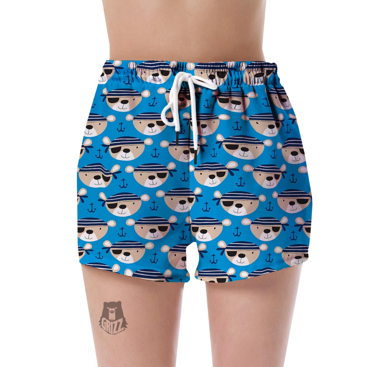 Pirate Bear Pattern Print Women's Shorts-grizzshop