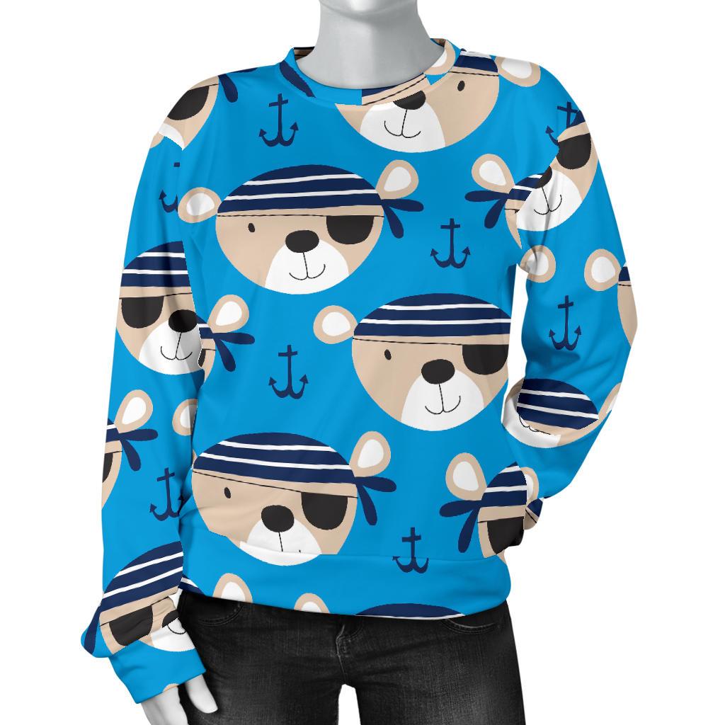 Pirate Bear Pattern Print Women's Sweatshirt-grizzshop