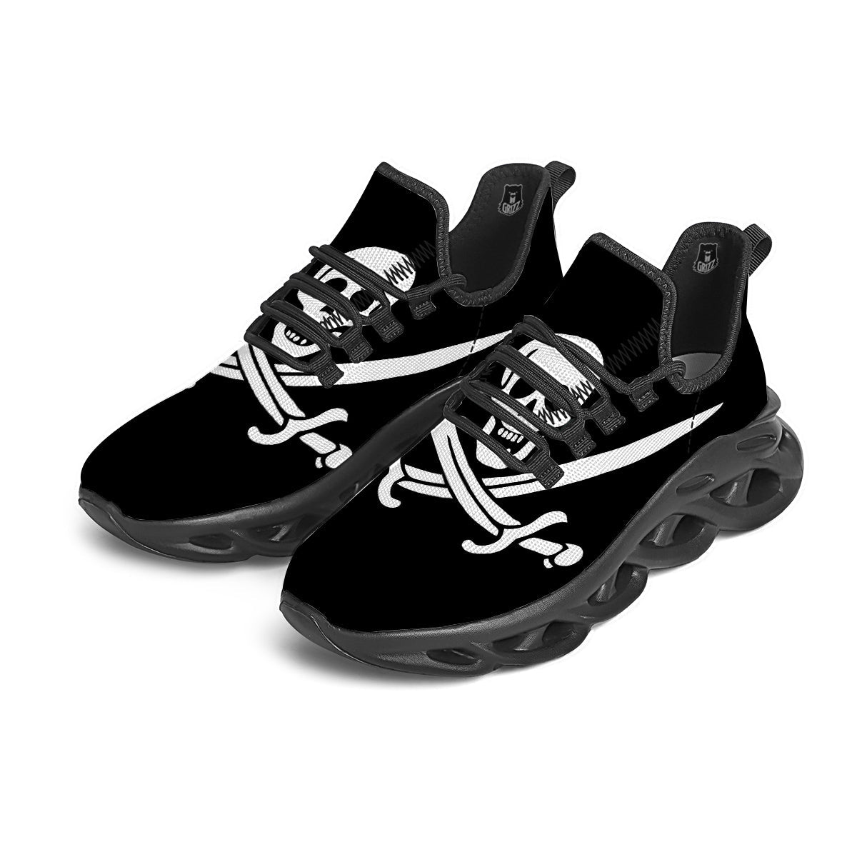 Pirate Flag Calico Jack Print Black Running Shoes-grizzshop