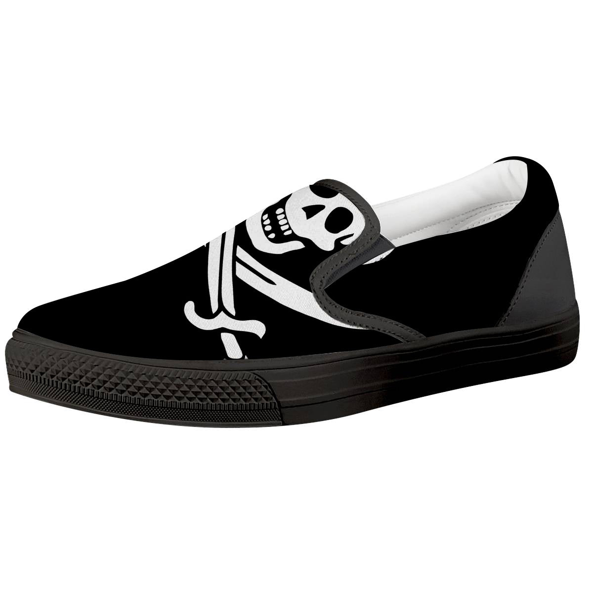 Pirate Flag Calico Jack Print Black Slip On Shoes-grizzshop