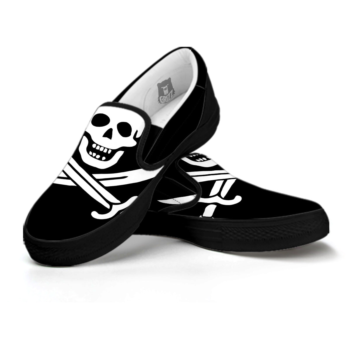 Pirate Flag Calico Jack Print Black Slip On Shoes-grizzshop