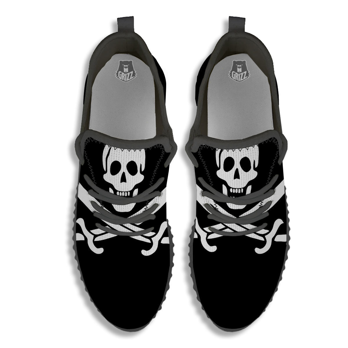 Pirate Flag Calico Jack Print Black Walking Shoes-grizzshop