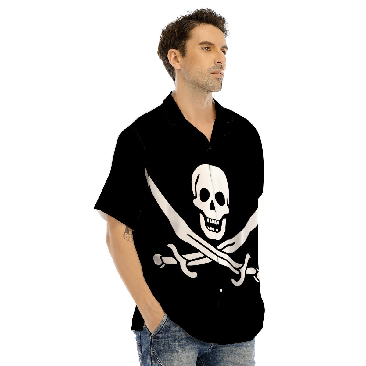 Pirate Flag Calico Jack Print Men's Hawaiian Shirt-grizzshop