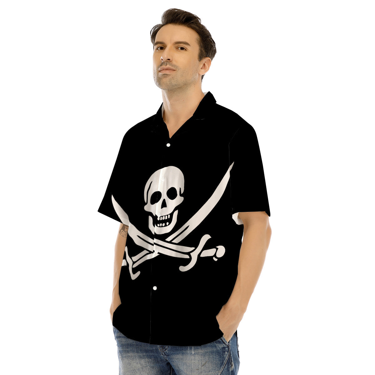 Pirate Flag Calico Jack Print Men's Hawaiian Shirt-grizzshop