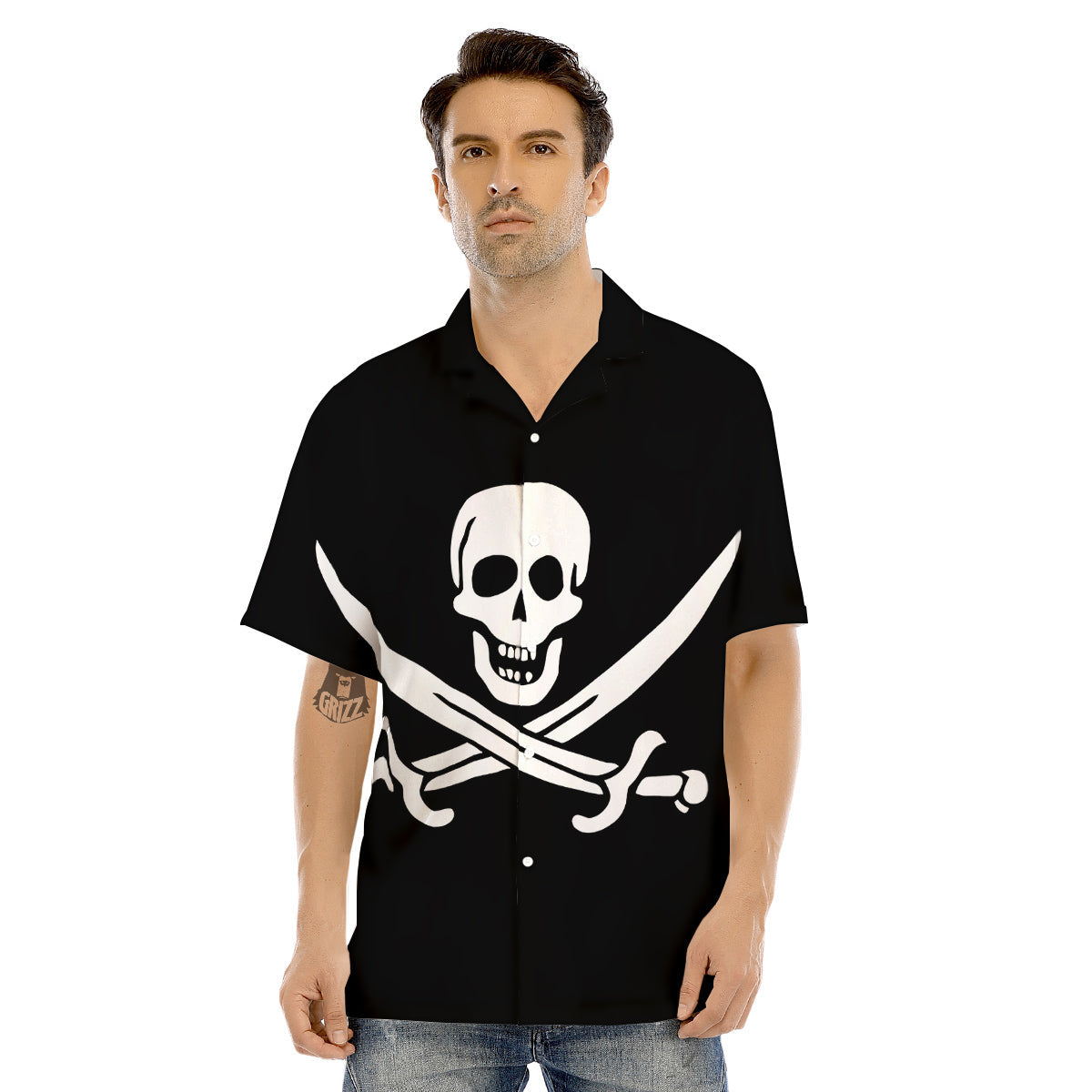 Pirate Flag Calico Jack Print Men's Hawaiian Shirt-grizzshop