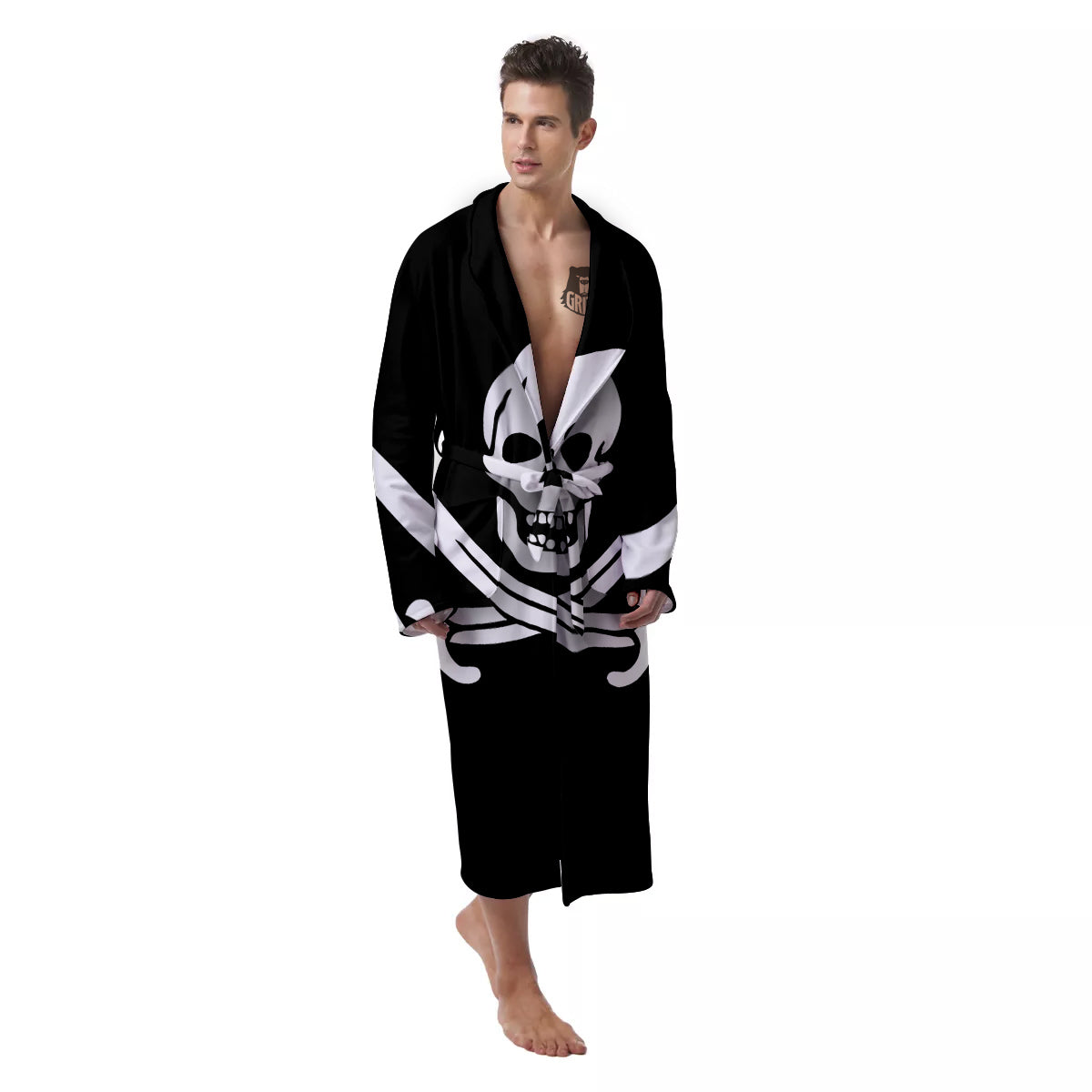 Pirate Flag Calico Jack Print Men's Robe-grizzshop