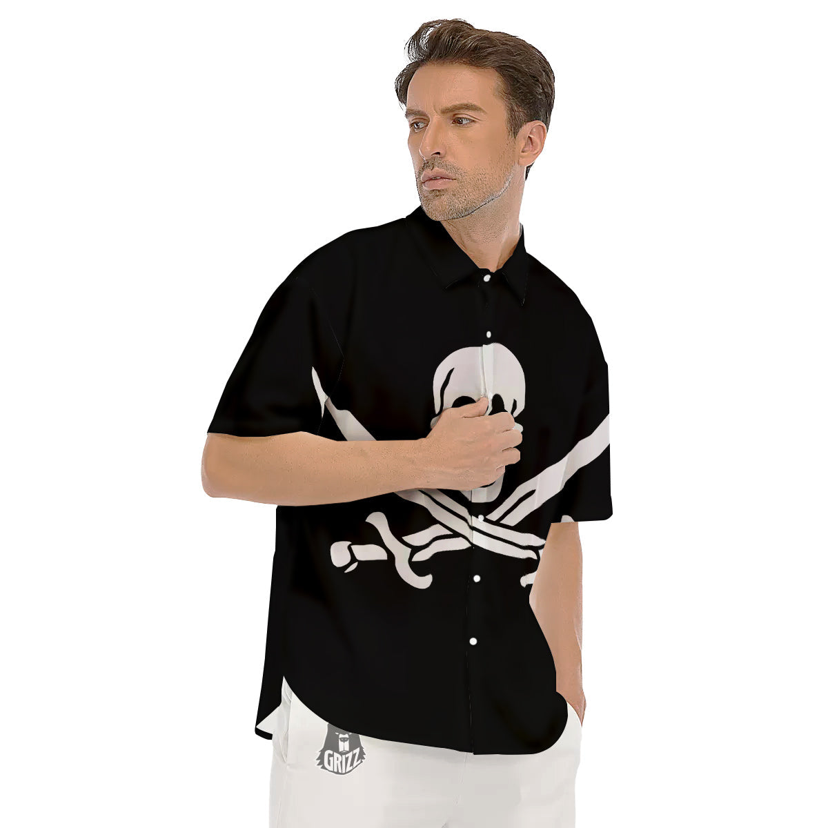 Pirate Flag Calico Jack Print Men's Short Sleeve Shirts-grizzshop
