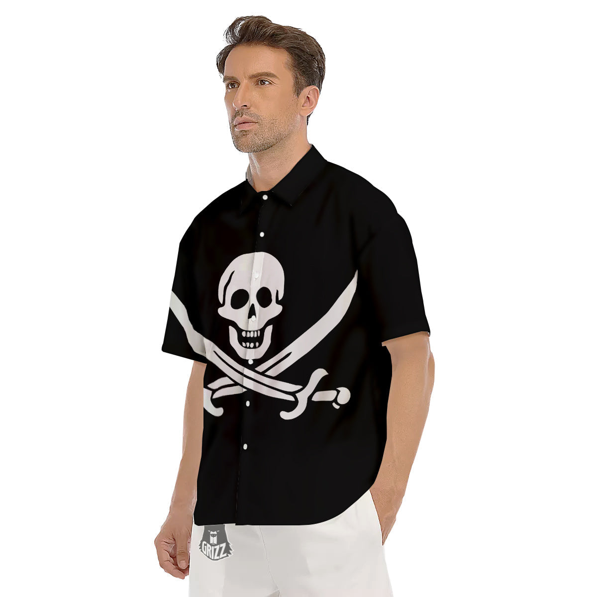 Pirate Flag Calico Jack Print Men's Short Sleeve Shirts-grizzshop