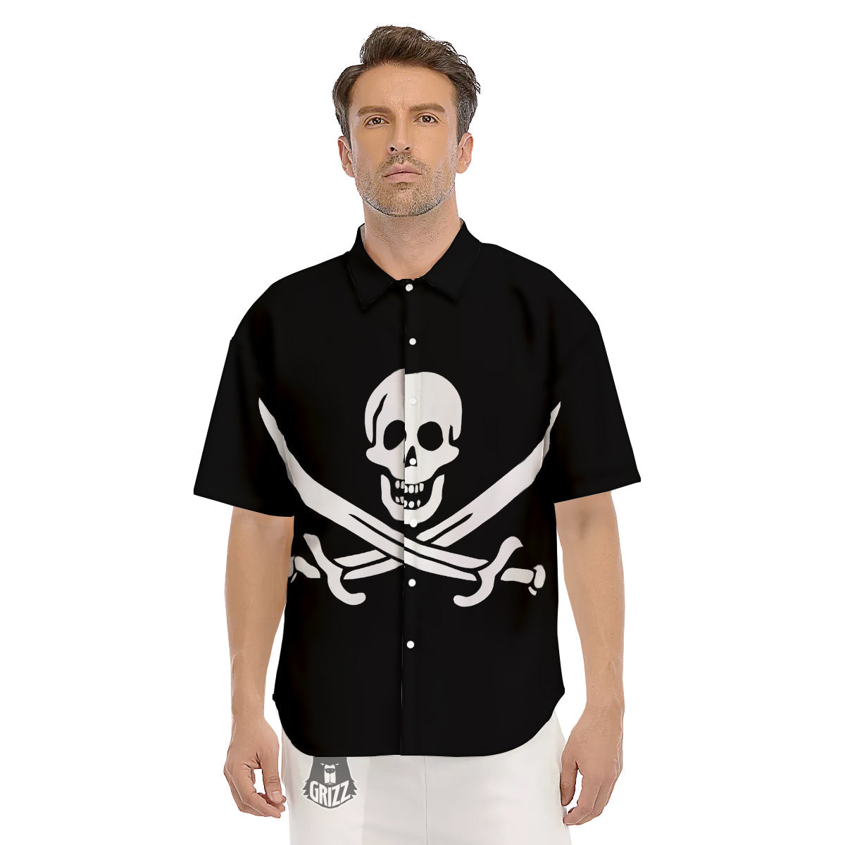 Pirate Flag Calico Jack Print Men's Short Sleeve Shirts-grizzshop