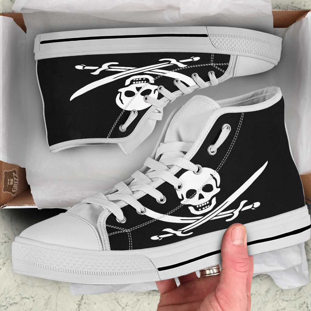 Pirate Flag Calico Jack Print White High Top Shoes-grizzshop