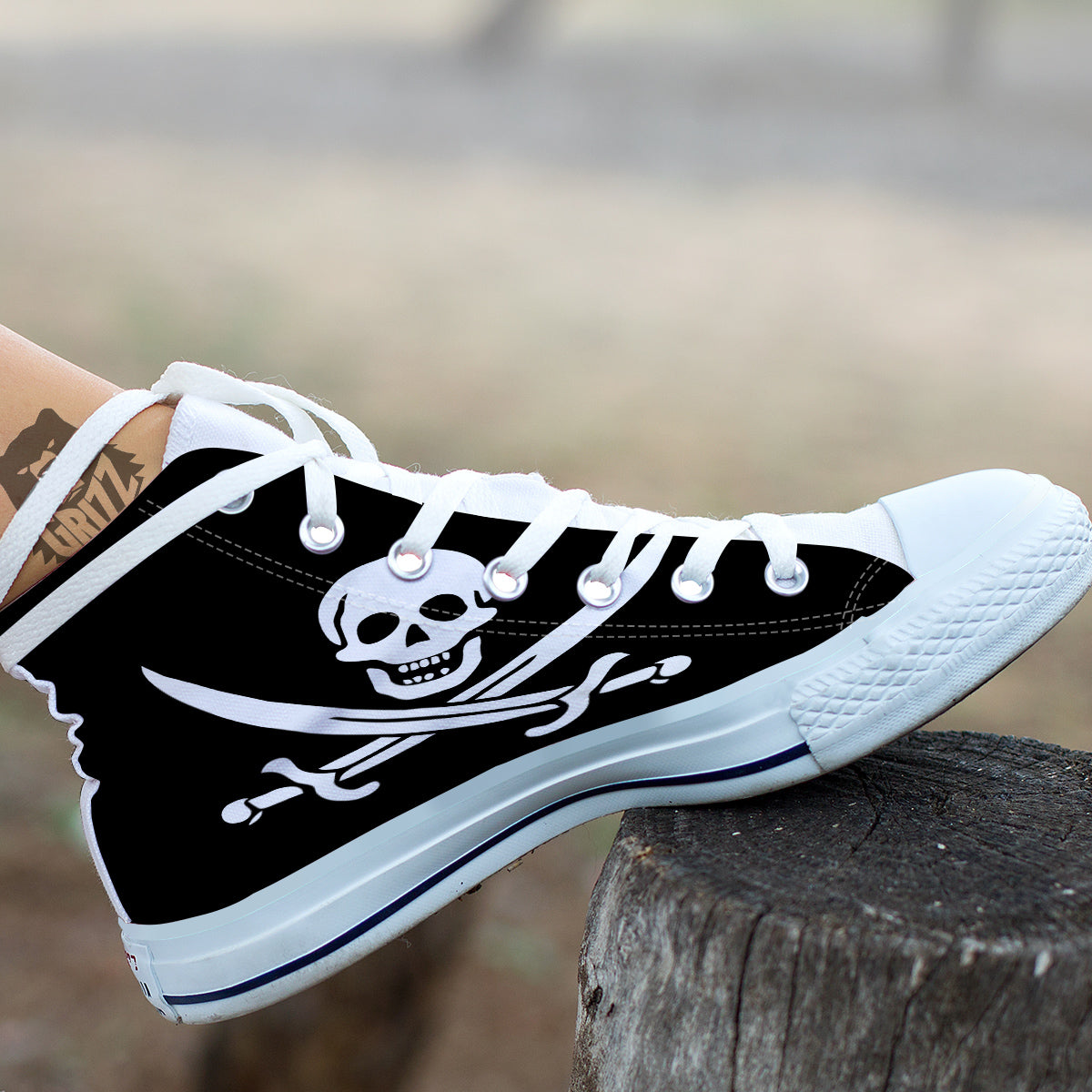 Pirate Flag Calico Jack Print White High Top Shoes-grizzshop