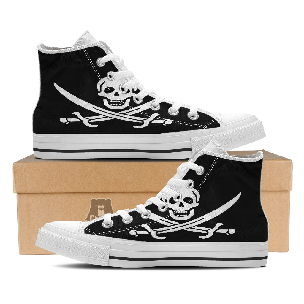 Pirate Flag Calico Jack Print White High Top Shoes-grizzshop