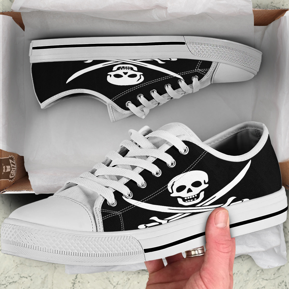 Pirate Flag Calico Jack Print White Low Top Shoes-grizzshop