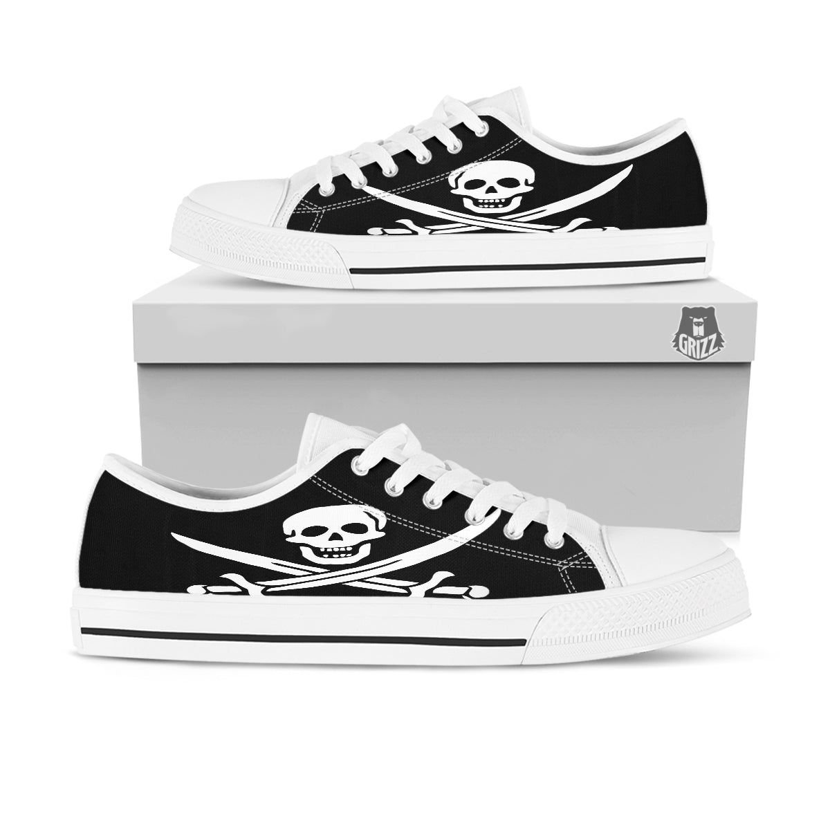Pirate Flag Calico Jack Print White Low Top Shoes-grizzshop
