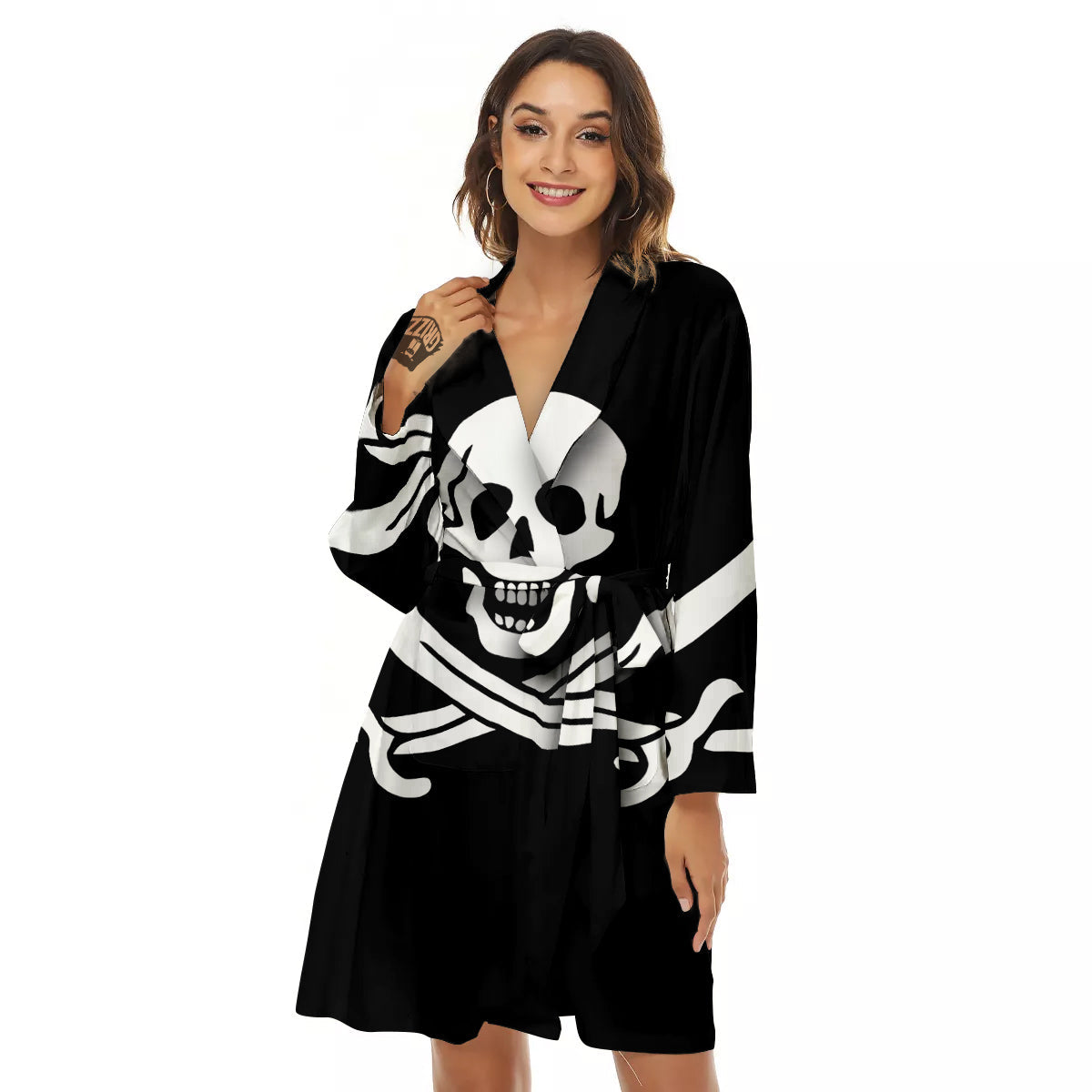 Pirate Flag Calico Jack Print Women's Robe-grizzshop