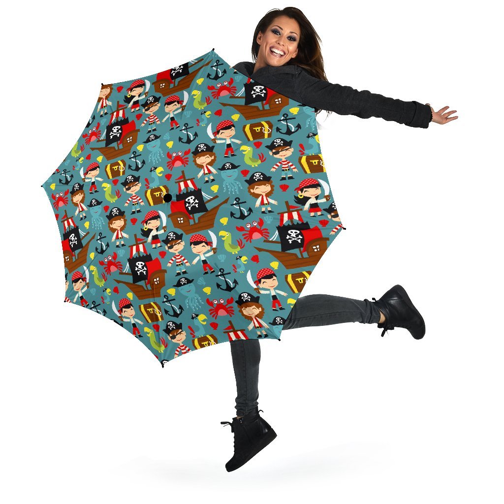 Pirate Pattern Print Automatic Foldable Umbrella-grizzshop