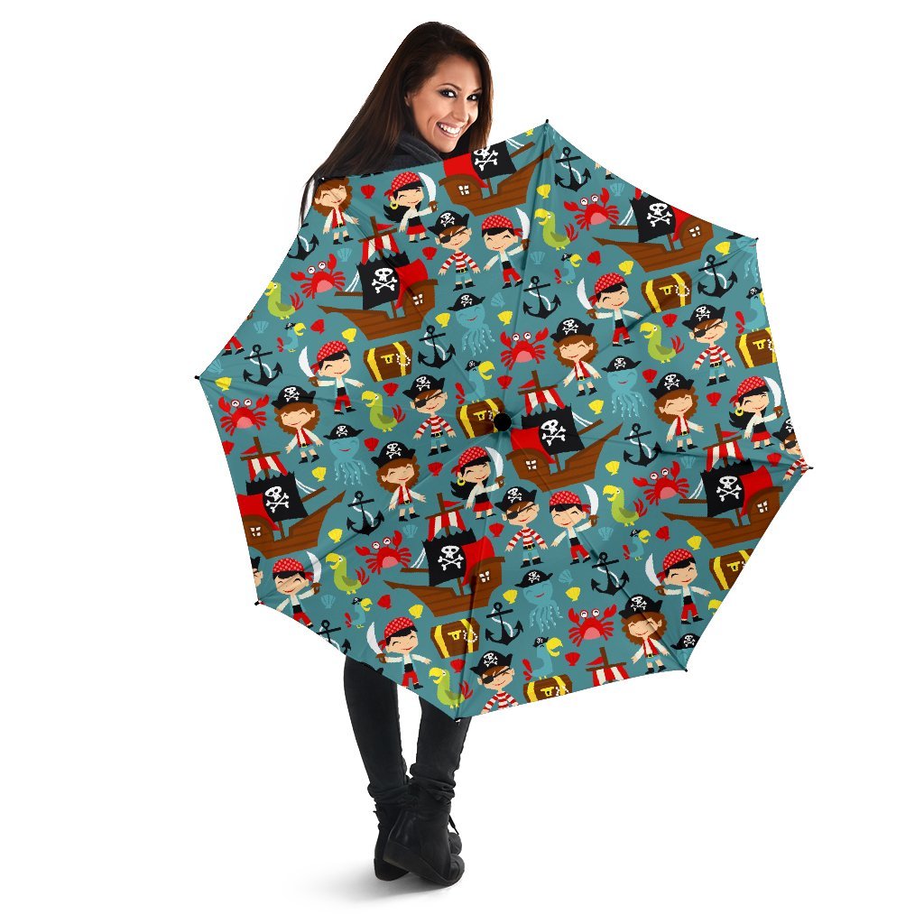Pirate Pattern Print Automatic Foldable Umbrella-grizzshop